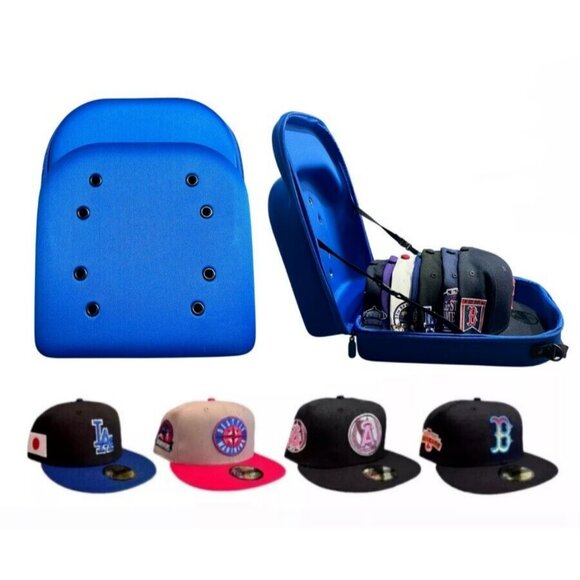 Unbranded Other - Hat Cap Carrying Carrier Case Handle Fits 6-8 Hats Carry Bag Zipper BLUE